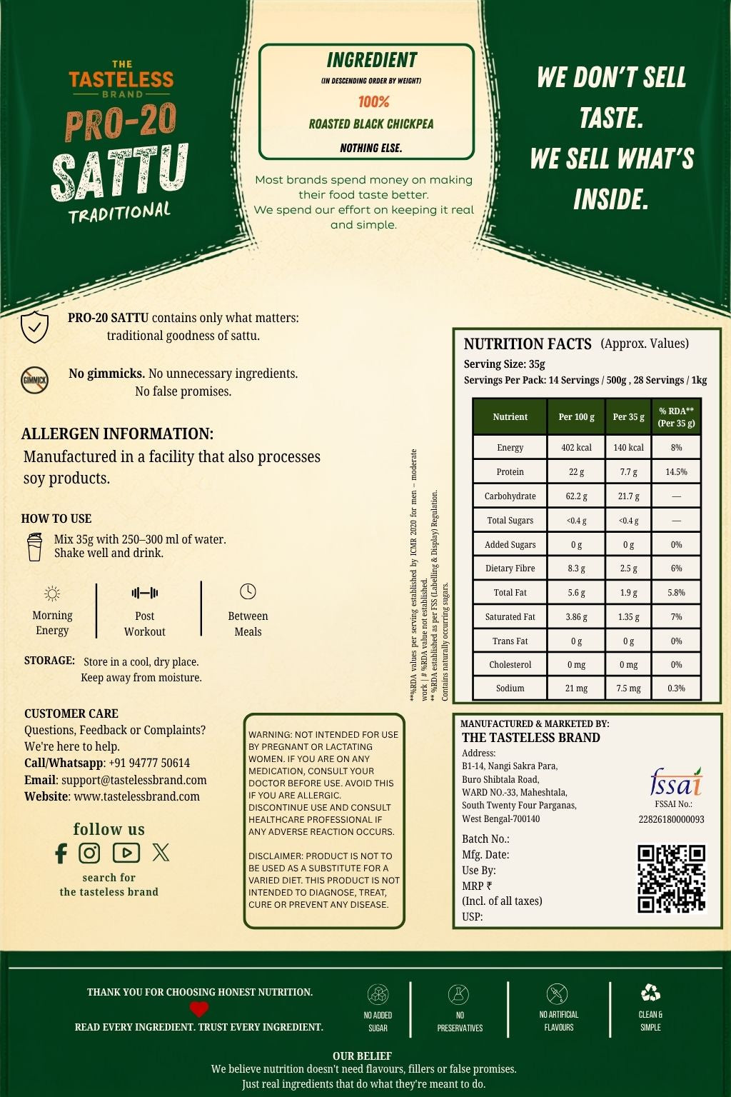 PRO-20 TRADITIONAL SATTU | 20% PROTEIN AND HIGH FIBRE