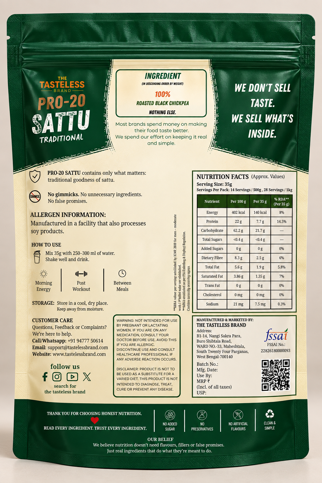 PRO-20 TRADITIONAL SATTU | 20% PROTEIN AND HIGH FIBRE