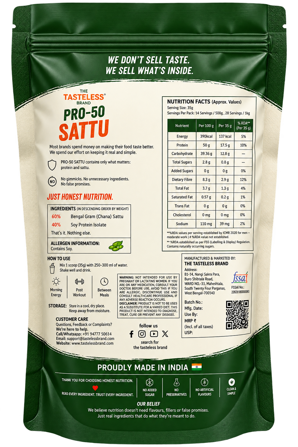 PRO-50 SATTU | 50% COMPLETE PROTEIN AND HIGH FIBRE