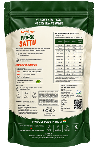 PRO-50 SATTU | 50% COMPLETE PROTEIN AND HIGH FIBRE