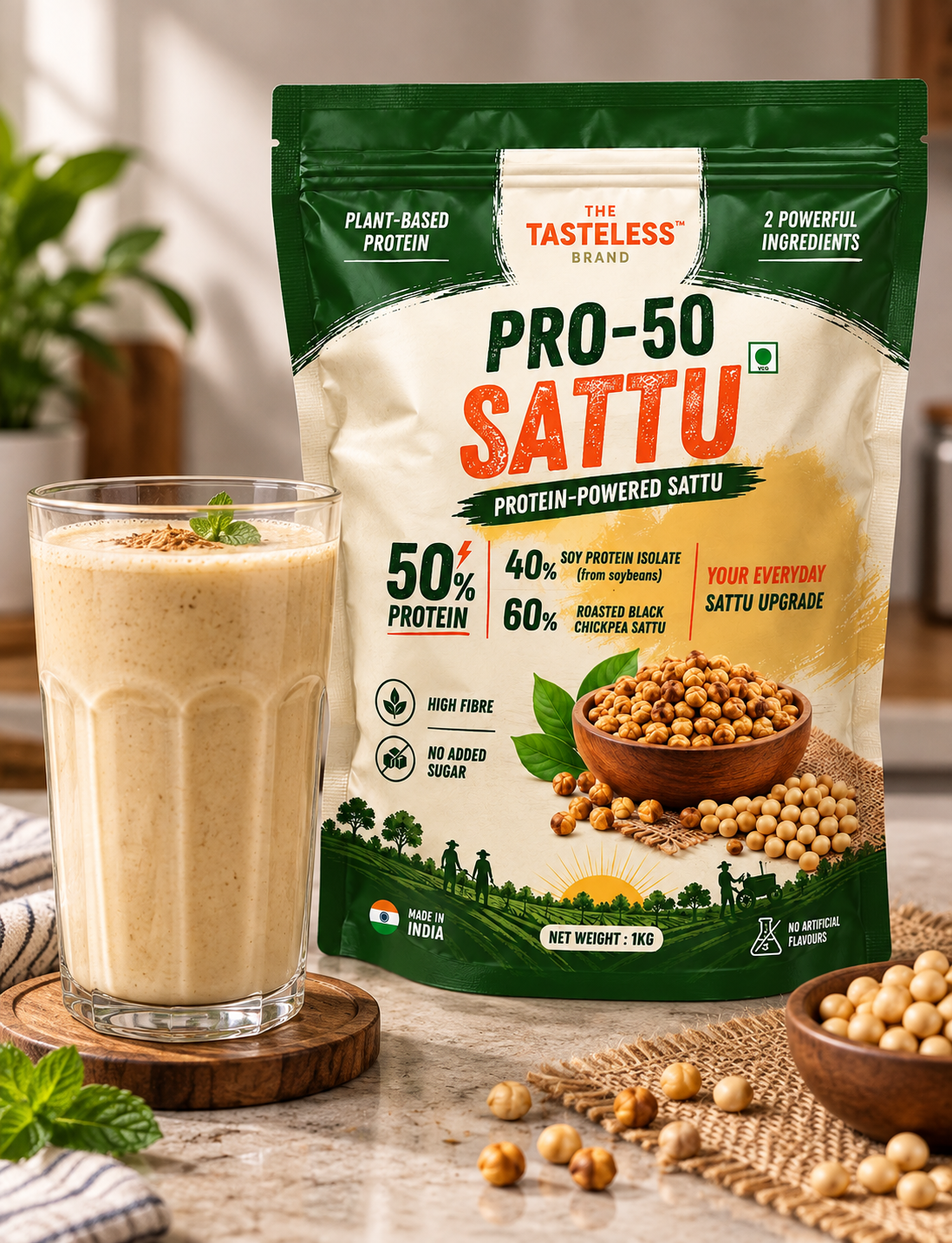 PRO-50 SATTU | 50% COMPLETE PROTEIN AND HIGH FIBRE