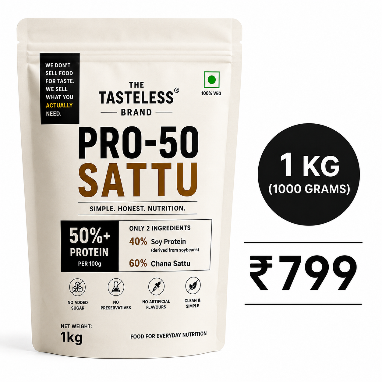 PRO-50 Sattu high protein roasted chana sattu by The Tasteless Brand