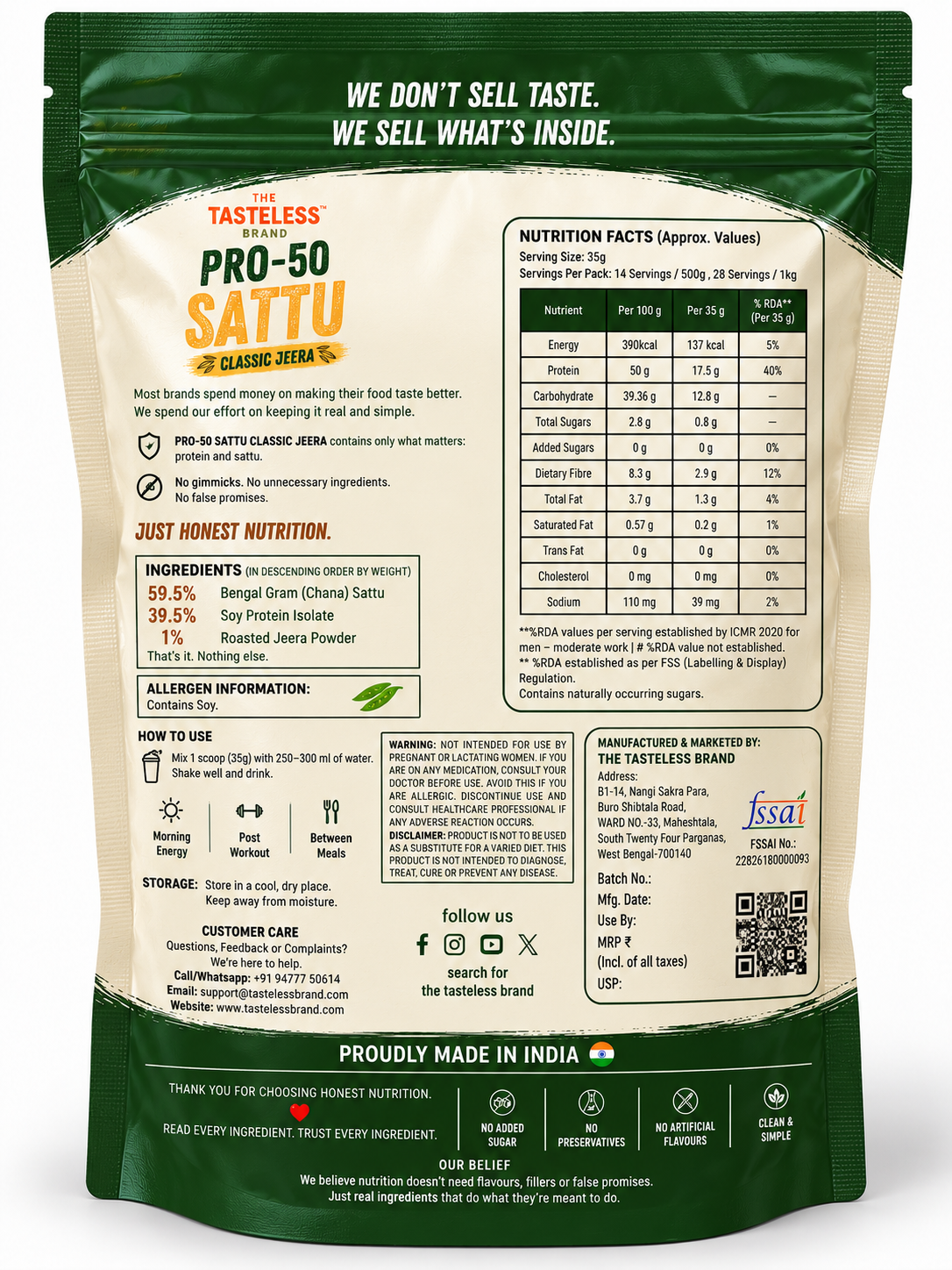 PRO-50 SATTU | 50% COMPLETE PROTEIN AND HIGH FIBRE