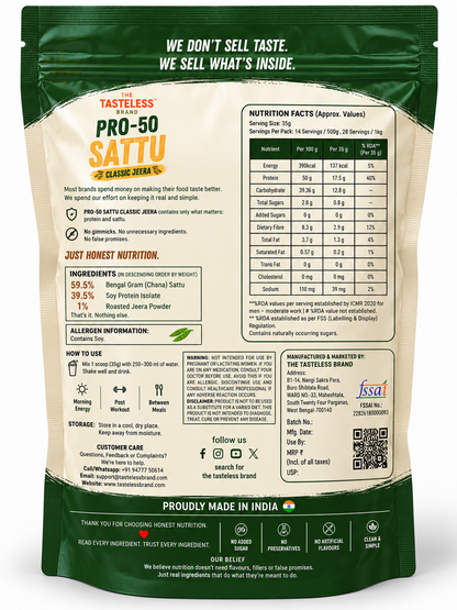 PRO-50 SATTU | 50% COMPLETE PROTEIN AND HIGH FIBRE