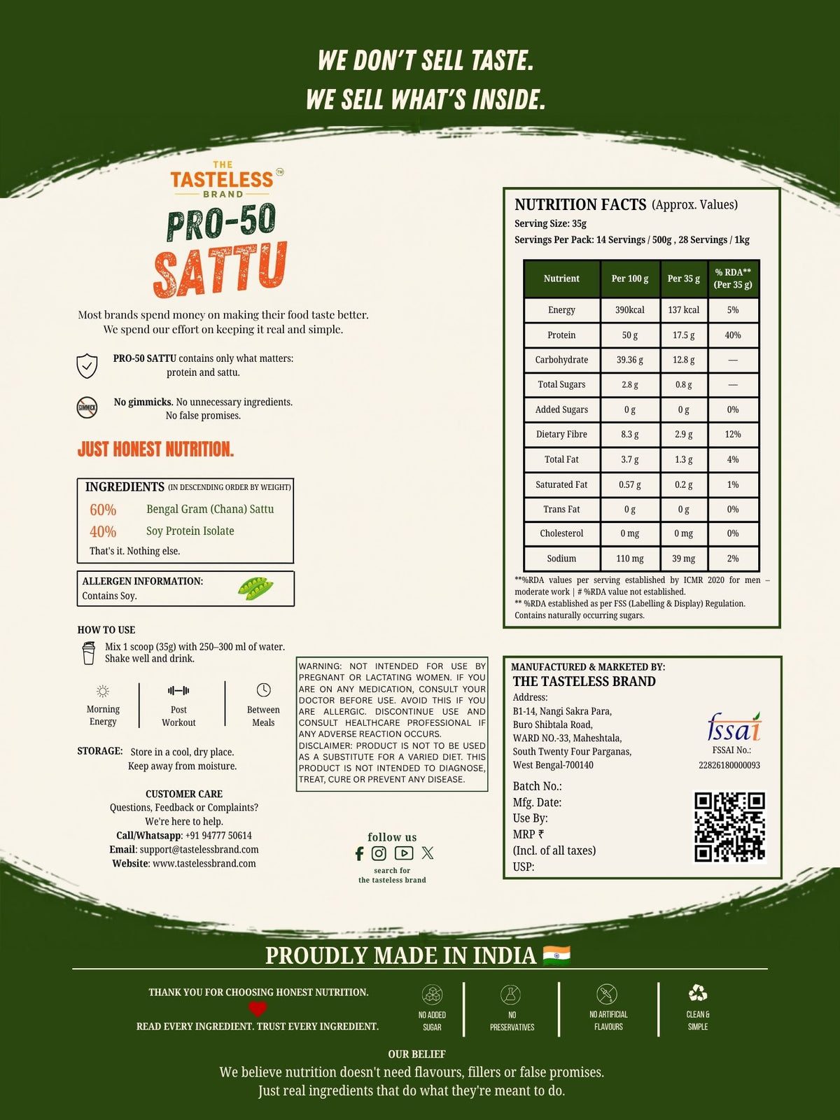 PRO-50 SATTU | 50% COMPLETE PROTEIN AND HIGH FIBRE