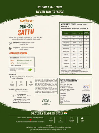 PRO-50 SATTU | 50% COMPLETE PROTEIN AND HIGH FIBRE