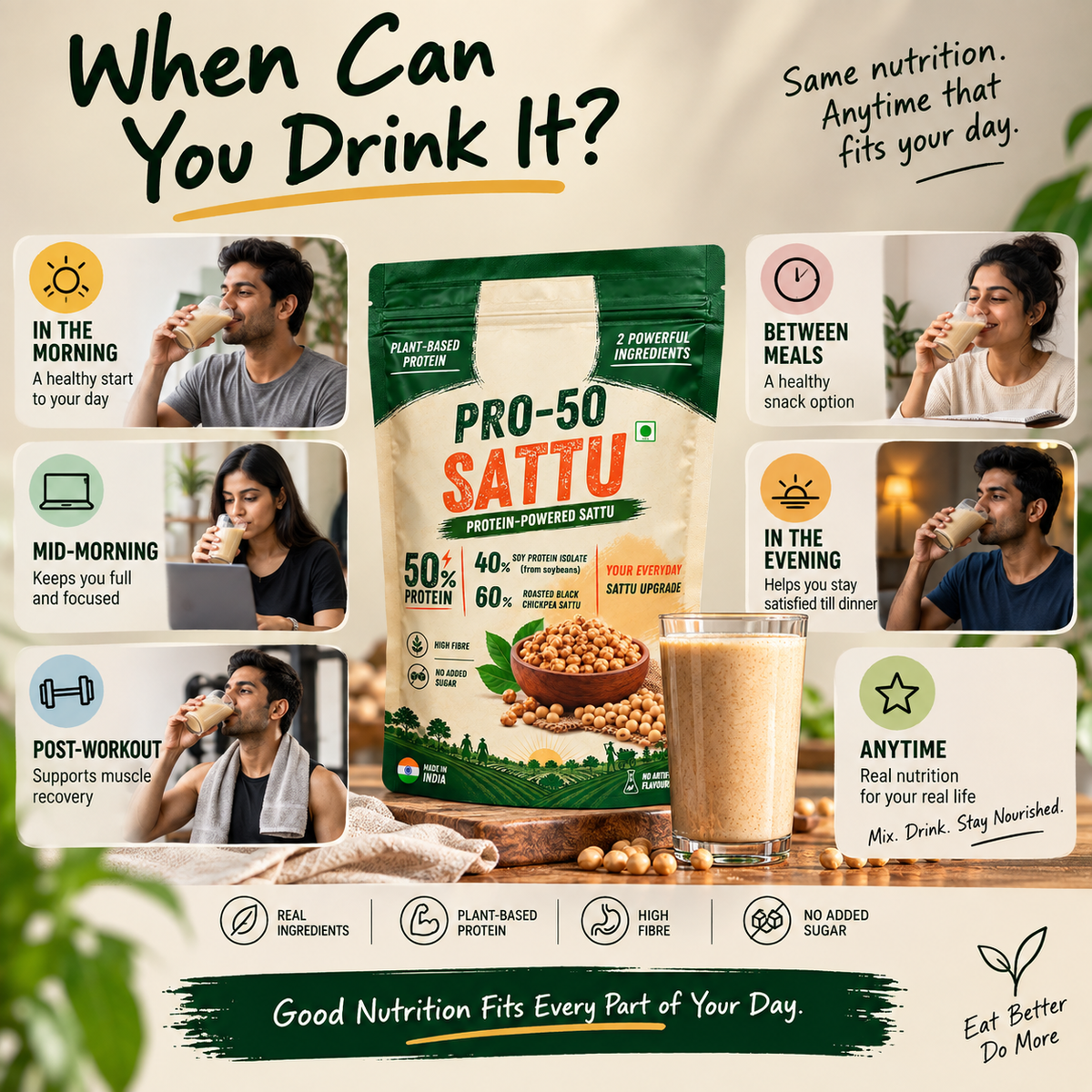 PRO-50 SATTU | 50% COMPLETE PROTEIN AND HIGH FIBRE